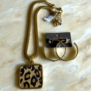 Chico's Gold Necklace with Leopard Pendant